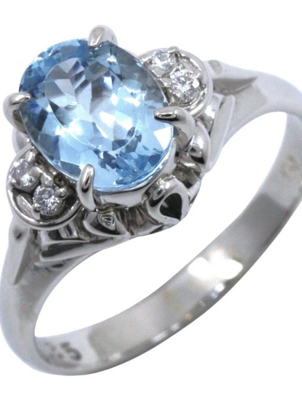 Ring Pt900Platinum/Aquamarine/diamond #6.8(US Size) 4.9g Women